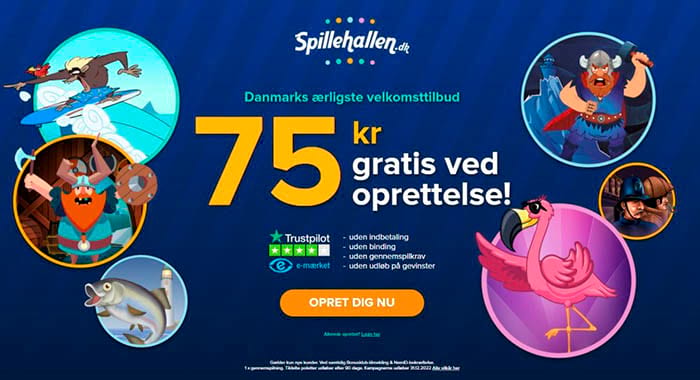 Få 75 kroner gratis at spille for og ram de store jackpots med din nye spilkonto hos Spillehallen.